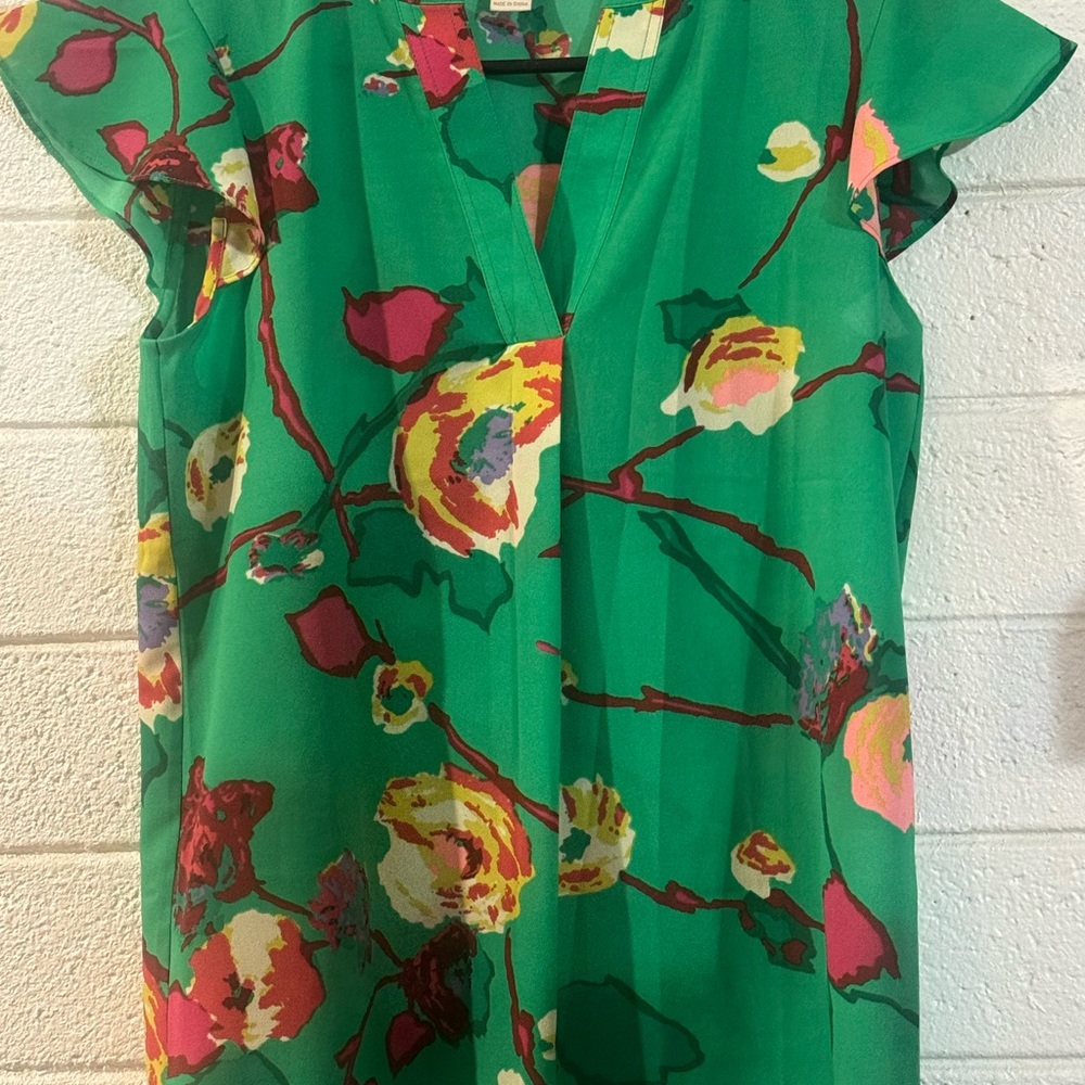 J. Crew Green Floral Blouse